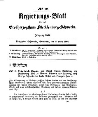 Regierungsblatt für Mecklenburg-Schwerin (Großherzoglich-Mecklenburg-Schwerinsches officielles Wochenblatt) Samstag 5. März 1864