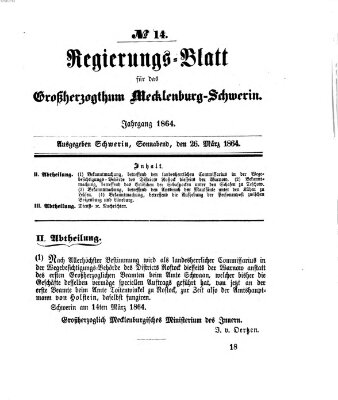 Regierungsblatt für Mecklenburg-Schwerin (Großherzoglich-Mecklenburg-Schwerinsches officielles Wochenblatt) Samstag 26. März 1864