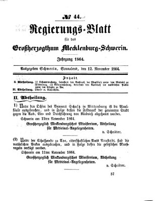 Regierungsblatt für Mecklenburg-Schwerin (Großherzoglich-Mecklenburg-Schwerinsches officielles Wochenblatt) Samstag 12. November 1864