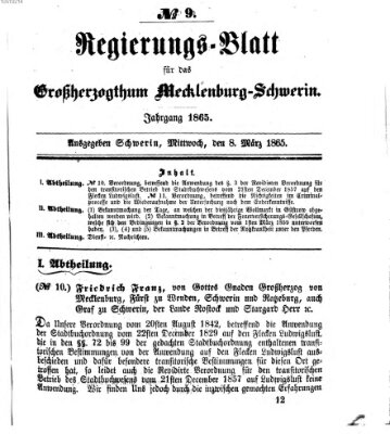 Regierungsblatt für Mecklenburg-Schwerin (Großherzoglich-Mecklenburg-Schwerinsches officielles Wochenblatt) Mittwoch 8. März 1865