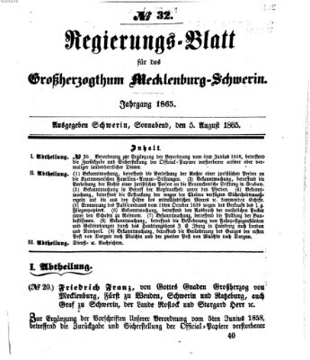 Regierungsblatt für Mecklenburg-Schwerin (Großherzoglich-Mecklenburg-Schwerinsches officielles Wochenblatt) Samstag 5. August 1865