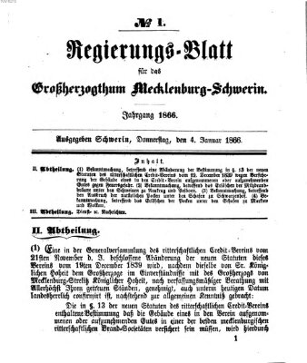 Regierungsblatt für Mecklenburg-Schwerin (Großherzoglich-Mecklenburg-Schwerinsches officielles Wochenblatt) Donnerstag 4. Januar 1866