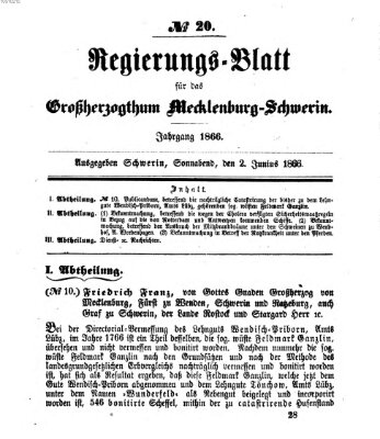 Regierungsblatt für Mecklenburg-Schwerin (Großherzoglich-Mecklenburg-Schwerinsches officielles Wochenblatt) Samstag 2. Juni 1866