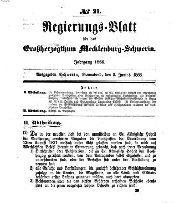 Regierungsblatt für Mecklenburg-Schwerin (Großherzoglich-Mecklenburg-Schwerinsches officielles Wochenblatt) Samstag 9. Juni 1866