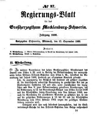 Regierungsblatt für Mecklenburg-Schwerin (Großherzoglich-Mecklenburg-Schwerinsches officielles Wochenblatt) Mittwoch 12. September 1866