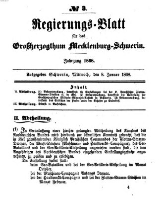 Regierungsblatt für Mecklenburg-Schwerin (Großherzoglich-Mecklenburg-Schwerinsches officielles Wochenblatt) Mittwoch 8. Januar 1868