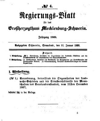 Regierungsblatt für Mecklenburg-Schwerin (Großherzoglich-Mecklenburg-Schwerinsches officielles Wochenblatt) Samstag 11. Januar 1868