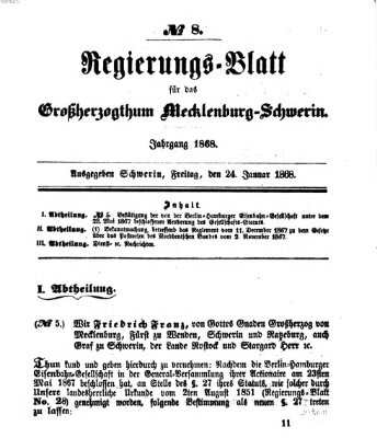 Regierungsblatt für Mecklenburg-Schwerin (Großherzoglich-Mecklenburg-Schwerinsches officielles Wochenblatt) Freitag 24. Januar 1868