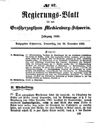 Regierungsblatt für Mecklenburg-Schwerin (Großherzoglich-Mecklenburg-Schwerinsches officielles Wochenblatt) Donnerstag 26. November 1868