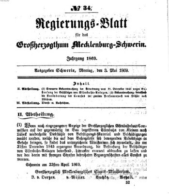 Regierungsblatt für Mecklenburg-Schwerin (Großherzoglich-Mecklenburg-Schwerinsches officielles Wochenblatt) Montag 3. Mai 1869