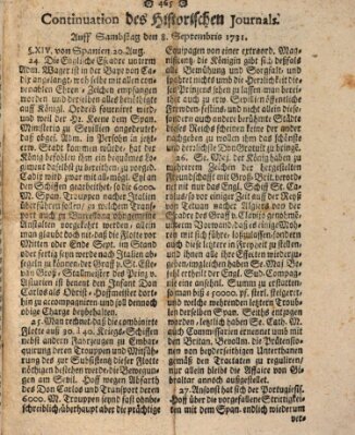 Historisches Journal Samstag 8. September 1731