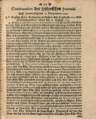 Historisches Journal Donnerstag 13. September 1731