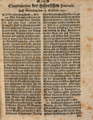 Historisches Journal Samstag 13. Oktober 1731