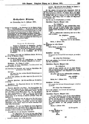 Verhandlungen der Ersten Kammer. Stenographische Berichte über die Verhandlungen der Ersten Kammer (Allgemeine preußische Staats-Zeitung) Donnerstag 6. Februar 1851