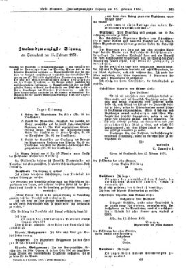 Verhandlungen der Ersten Kammer. Stenographische Berichte über die Verhandlungen der Ersten Kammer (Allgemeine preußische Staats-Zeitung) Samstag 15. Februar 1851