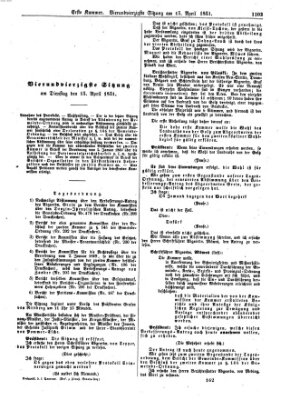 Verhandlungen der Ersten Kammer. Stenographische Berichte über die Verhandlungen der Ersten Kammer (Allgemeine preußische Staats-Zeitung) Dienstag 15. April 1851