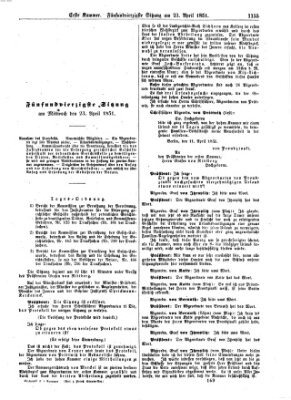 Verhandlungen der Ersten Kammer. Stenographische Berichte über die Verhandlungen der Ersten Kammer (Allgemeine preußische Staats-Zeitung) Mittwoch 23. April 1851