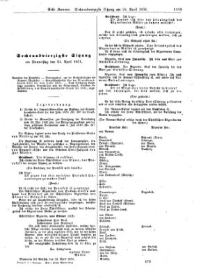 Verhandlungen der Ersten Kammer. Stenographische Berichte über die Verhandlungen der Ersten Kammer (Allgemeine preußische Staats-Zeitung) Donnerstag 24. April 1851