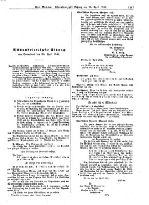 Verhandlungen der Ersten Kammer. Stenographische Berichte über die Verhandlungen der Ersten Kammer (Allgemeine preußische Staats-Zeitung) Samstag 26. April 1851