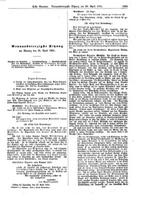 Verhandlungen der Ersten Kammer. Stenographische Berichte über die Verhandlungen der Ersten Kammer (Allgemeine preußische Staats-Zeitung) Montag 28. April 1851