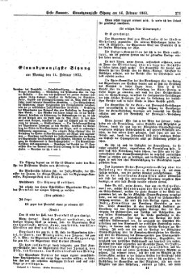 Verhandlungen der Ersten Kammer. Stenographische Berichte über die Verhandlungen der Ersten Kammer (Allgemeine preußische Staats-Zeitung) Montag 14. Februar 1853