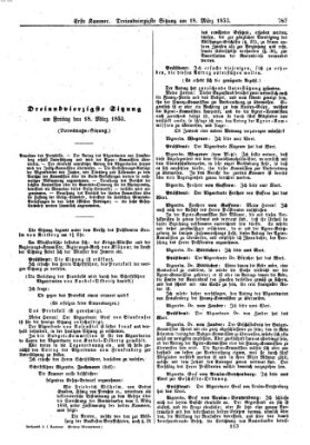 Verhandlungen der Ersten Kammer. Stenographische Berichte über die Verhandlungen der Ersten Kammer (Allgemeine preußische Staats-Zeitung) Freitag 18. März 1853