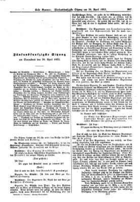 Verhandlungen der Ersten Kammer. Stenographische Berichte über die Verhandlungen der Ersten Kammer (Allgemeine preußische Staats-Zeitung) Samstag 30. April 1853