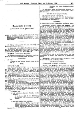 Verhandlungen der Ersten Kammer. Stenographische Berichte über die Verhandlungen der Ersten Kammer (Allgemeine preußische Staats-Zeitung) Samstag 18. Februar 1854