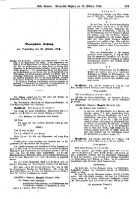 Verhandlungen der Ersten Kammer. Stenographische Berichte über die Verhandlungen der Ersten Kammer (Allgemeine preußische Staats-Zeitung) Donnerstag 23. Februar 1854