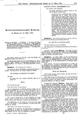 Verhandlungen der Ersten Kammer. Stenographische Berichte über die Verhandlungen der Ersten Kammer (Allgemeine preußische Staats-Zeitung) Montag 13. März 1854