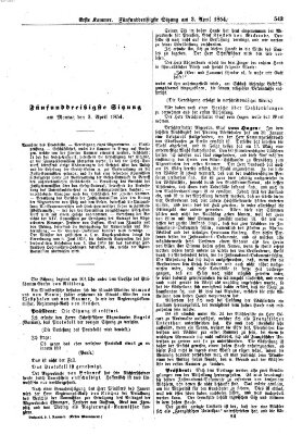 Verhandlungen der Ersten Kammer. Stenographische Berichte über die Verhandlungen der Ersten Kammer (Allgemeine preußische Staats-Zeitung) Montag 3. April 1854