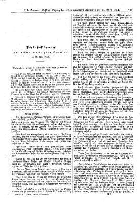 Verhandlungen der Ersten Kammer. Stenographische Berichte über die Verhandlungen der Ersten Kammer (Allgemeine preußische Staats-Zeitung) Samstag 29. April 1854