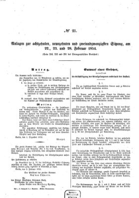 Verhandlungen der Ersten Kammer. Stenographische Berichte über die Verhandlungen der Ersten Kammer (Allgemeine preußische Staats-Zeitung) Mittwoch 22. Februar 1854