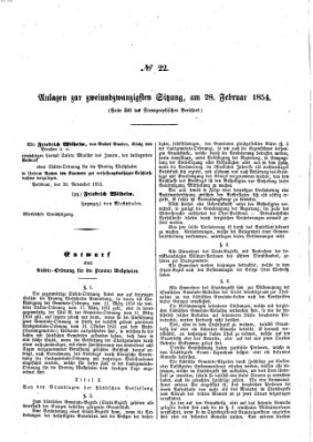 Verhandlungen der Ersten Kammer. Stenographische Berichte über die Verhandlungen der Ersten Kammer (Allgemeine preußische Staats-Zeitung) Dienstag 28. Februar 1854