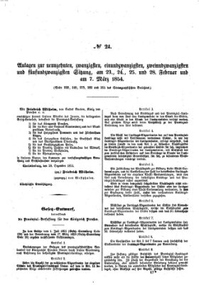 Verhandlungen der Ersten Kammer. Stenographische Berichte über die Verhandlungen der Ersten Kammer (Allgemeine preußische Staats-Zeitung) Donnerstag 23. Februar 1854