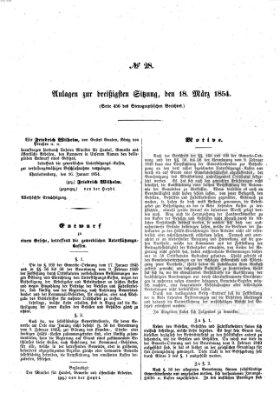 Verhandlungen der Ersten Kammer. Stenographische Berichte über die Verhandlungen der Ersten Kammer (Allgemeine preußische Staats-Zeitung) Samstag 18. März 1854