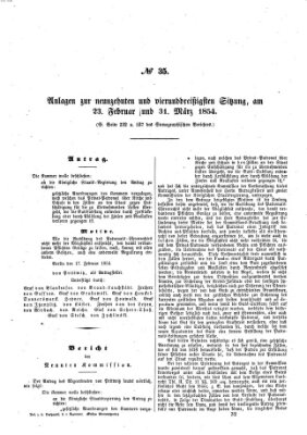 Verhandlungen der Ersten Kammer. Stenographische Berichte über die Verhandlungen der Ersten Kammer (Allgemeine preußische Staats-Zeitung) Donnerstag 23. Februar 1854