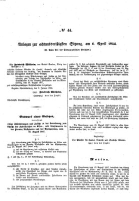 Verhandlungen der Ersten Kammer. Stenographische Berichte über die Verhandlungen der Ersten Kammer (Allgemeine preußische Staats-Zeitung) Donnerstag 6. April 1854