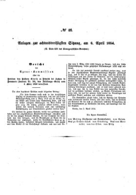 Verhandlungen der Ersten Kammer. Stenographische Berichte über die Verhandlungen der Ersten Kammer (Allgemeine preußische Staats-Zeitung) Donnerstag 6. April 1854