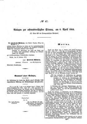 Verhandlungen der Ersten Kammer. Stenographische Berichte über die Verhandlungen der Ersten Kammer (Allgemeine preußische Staats-Zeitung) Donnerstag 6. April 1854