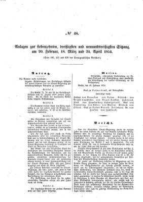 Verhandlungen der Ersten Kammer. Stenographische Berichte über die Verhandlungen der Ersten Kammer (Allgemeine preußische Staats-Zeitung) Montag 20. Februar 1854