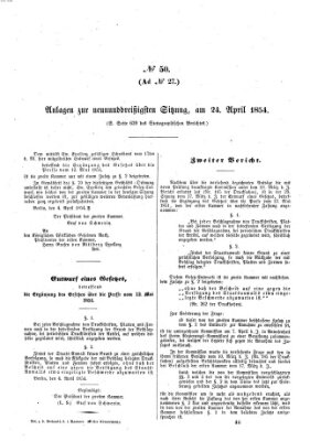 Verhandlungen der Ersten Kammer. Stenographische Berichte über die Verhandlungen der Ersten Kammer (Allgemeine preußische Staats-Zeitung) Montag 24. April 1854