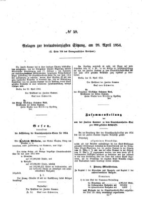 Verhandlungen der Ersten Kammer. Stenographische Berichte über die Verhandlungen der Ersten Kammer (Allgemeine preußische Staats-Zeitung) Freitag 28. April 1854