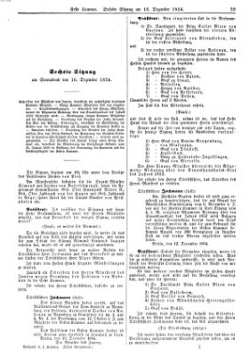 Verhandlungen der Ersten Kammer. Stenographische Berichte über die Verhandlungen der Ersten Kammer (Allgemeine preußische Staats-Zeitung) Samstag 16. Dezember 1854