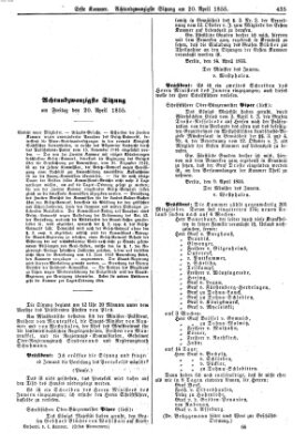 Verhandlungen der Ersten Kammer. Stenographische Berichte über die Verhandlungen der Ersten Kammer (Allgemeine preußische Staats-Zeitung) Freitag 20. April 1855