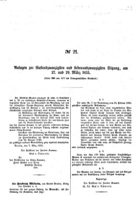 Verhandlungen der Ersten Kammer. Stenographische Berichte über die Verhandlungen der Ersten Kammer (Allgemeine preußische Staats-Zeitung) Dienstag 27. März 1855