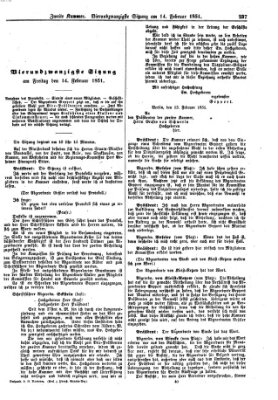 Verhandlungen der Zweiten Kammer. Stenographische Berichte über die Verhandlungen der Zweiten Kammer (Allgemeine preußische Staats-Zeitung) Freitag 14. Februar 1851