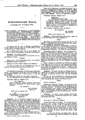 Verhandlungen der Zweiten Kammer. Stenographische Berichte über die Verhandlungen der Zweiten Kammer (Allgemeine preußische Staats-Zeitung) Dienstag 18. Februar 1851