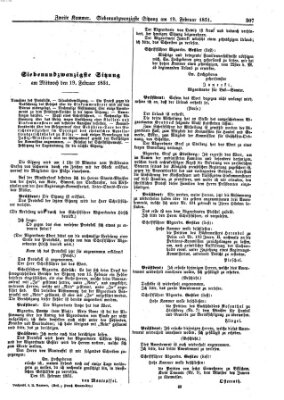 Verhandlungen der Zweiten Kammer. Stenographische Berichte über die Verhandlungen der Zweiten Kammer (Allgemeine preußische Staats-Zeitung) Mittwoch 19. Februar 1851