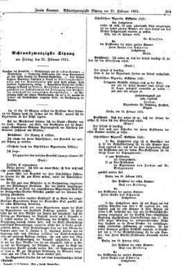 Verhandlungen der Zweiten Kammer. Stenographische Berichte über die Verhandlungen der Zweiten Kammer (Allgemeine preußische Staats-Zeitung) Freitag 21. Februar 1851